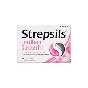 Strepsils Jordbr Sukkerfri sugetabletter  36 stk. (blister)