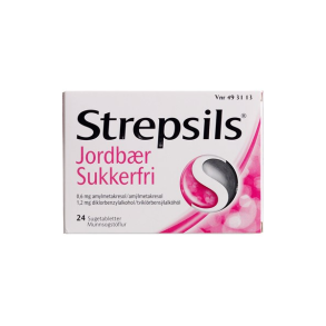 Strepsils Jordbr Sukkerfri sugetabletter  24 stk. (blister)